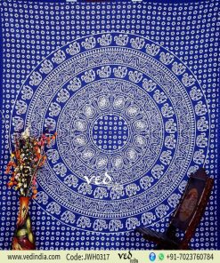 Blue Bohemian Elephant Tapestry