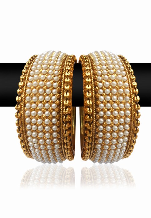 Broad Designer Bangles with Beautiful Pearl Setting and Stones-0