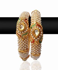 Classy Pearl Bangles With Stones for Women in Gold Polish-0