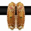 Latest Design Indian Fashion Bangles in Green, White and Red Stones-0