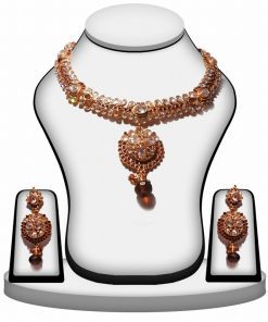 Designer Brown Color Stone Polki Necklace Set with Earrings-0