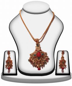 Exclusive Ethnic Jaipur Jewelry Set in Red and Green Stone-0