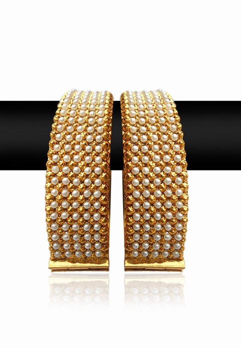 Fancy Pair of Festive Bangles with Stones and Golden Polish from India-0
