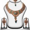 Green and White Colored Beads Stone Fashion Polki Necklace Set -0