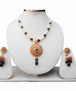 Gorgeous Indian Pendant with Earrings in Black and While Stones-0