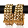Pair of Golden Bangles with White Stones Arranges in an Intricate Design-0
