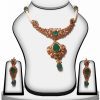 Jaipur Fashion Necklace and Earrings Polki Jewelry Set In Green Stones-0