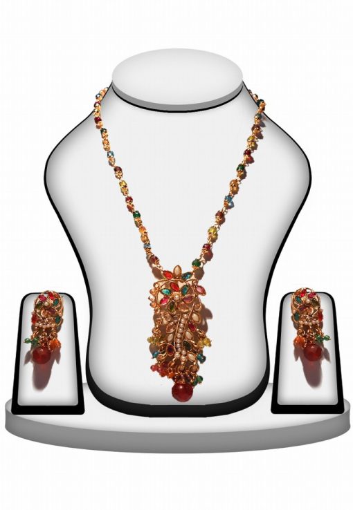 Latest Design Multi Color Polki Jewelry Set with Gorgeous Earrings-0