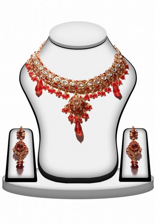 Latest Design Red and White Stone Polki Necklace Jewelry Set -0