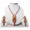 Latest Design in Red and Green Polki Pendant Set with Beautiful Earrings-0