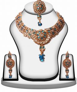 Traditional Ethnic Polki Necklace Set in Turquoise and White Stone-0