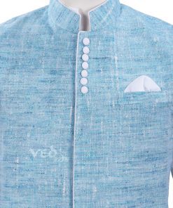 Aqua Blue Nehru Suit Party Wear Jacket in Linen for Men-2434