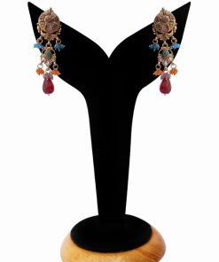 Earrings for Women in Red and Green Stones in Dangler Pattern for Parties-0