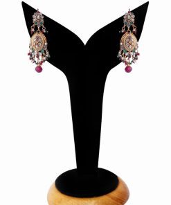 Beautiful Designer Polki Earrings in Red, Green and White Stones-0