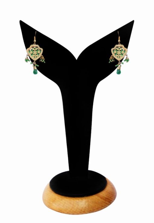 Designer Thewa Earrings for Women in Green with Antique Polish-0