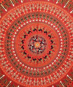 Mandala Elephant Psychedelic Indian Tapestry Bedspread in Red-3793