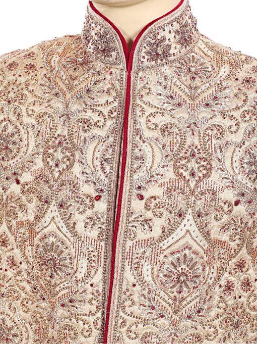 Latest Design Smart Embroidered Ethnic Golden Sherwani Wedding Suit-2640