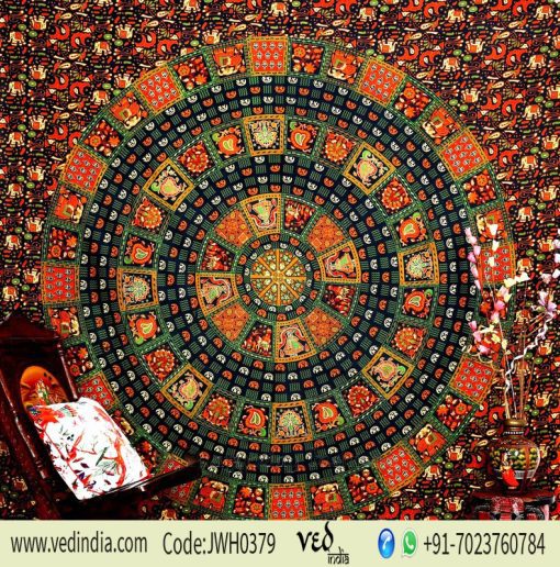Green Round Mandala Beach Boho Tapestry Bedding for Floor Cushions-0
