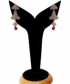Designer Red and White Stone Studded Polki Earrings From India-0
