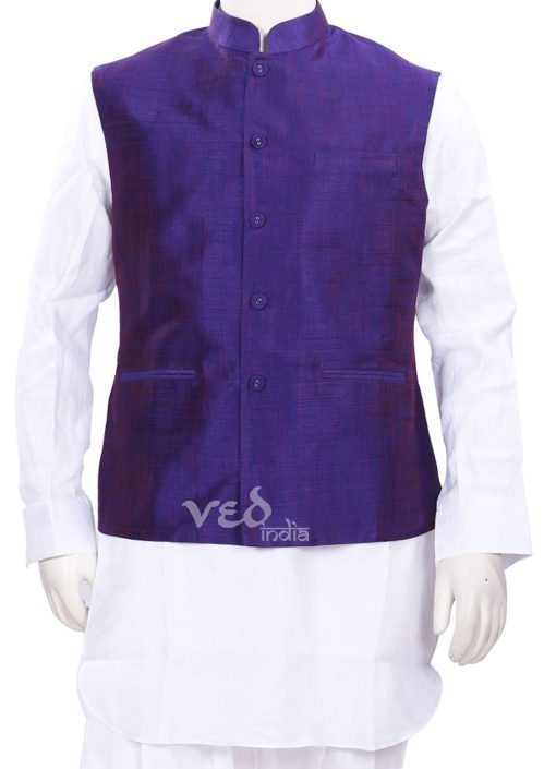 Designer Blue Linen Indian Nehru Ethnic Jacket for Men-0