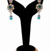 Turquoise and White Stone Studded Polki Earrings for Weddings-0