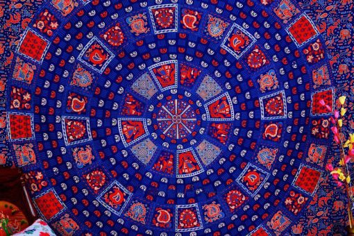 Psychedelic Round Mandala Tapestry Bedding Queen in Blue Print-3800