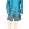 Turquoise Raw Silk Traditional Indo Western Sherwani for Men-0