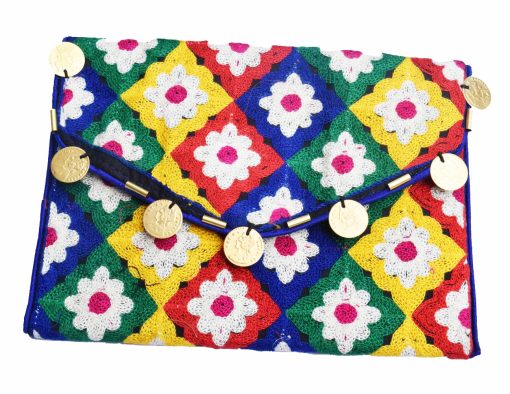 Bright Colorful Floral Embroidery Designer Handmade Vintage Clutch Bags-0