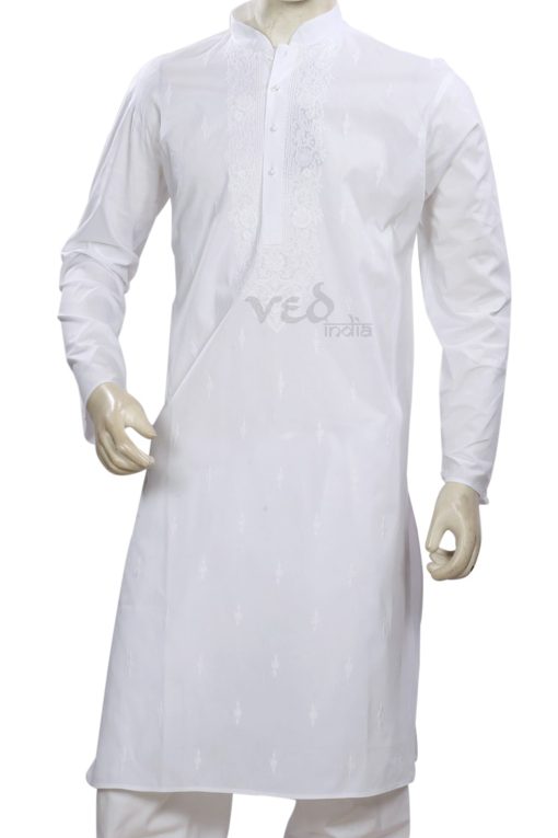 Casual Wear White Traditional Cotton Kurta Pajama Set -2547