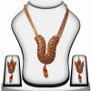 Classy Polki Necklace Set with Earrings in Amber and White Stone-0