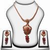 Ethnic Fashion Polki Pendant and Earrings Set in Red, Green and Pearls-0