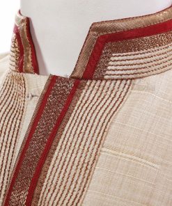Beige Fashionable Indian Kurta Pajama Set for Men for Engagements-2459