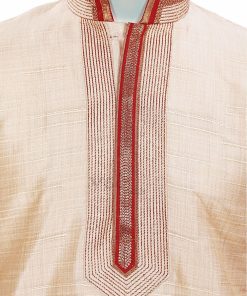 Beige Fashionable Indian Kurta Pajama Set for Men for Engagements-2462