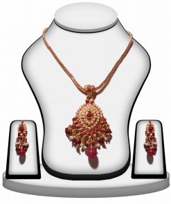 Latest Design Polki Pendant Set with Jhumkas In Red and Pearls-0