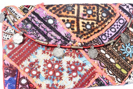 Buy Multicolored Patchwork Mirror Indian Clutch Bag for Parties-2413