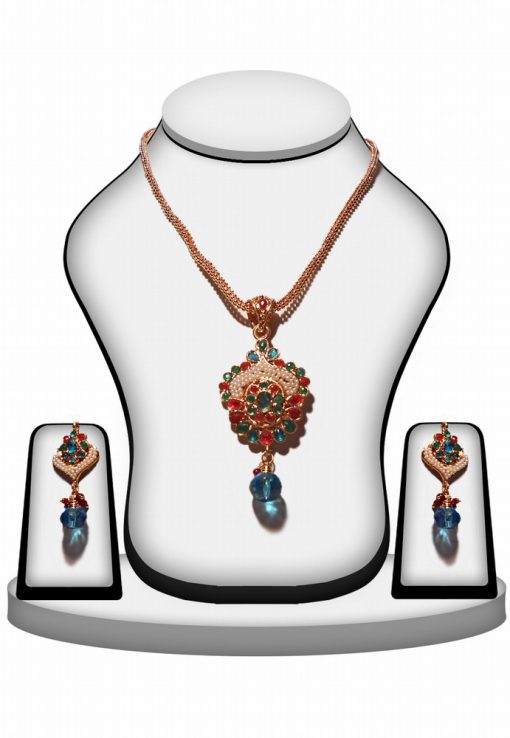 Multi Color Beaded Polki Pendant Set with Fashion Earrings for Women -0