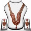 Red and White Polki Necklace Jewelry Set From India with Earrings-0