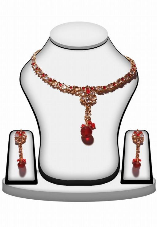Shop Online Designer Fashion Polki Necklace in Red and White Color-0