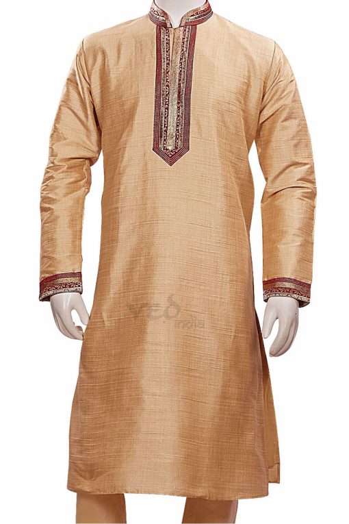 Smart Ethnic Kurta Pajama Set in Maroon and Fawn for Mens-2458