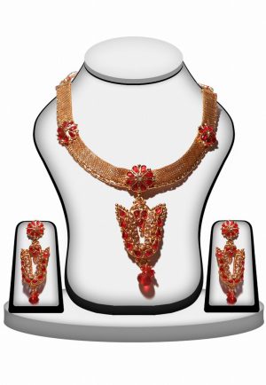Stylish Polki Wedding Necklace set for Women in Red and White Stones-0
