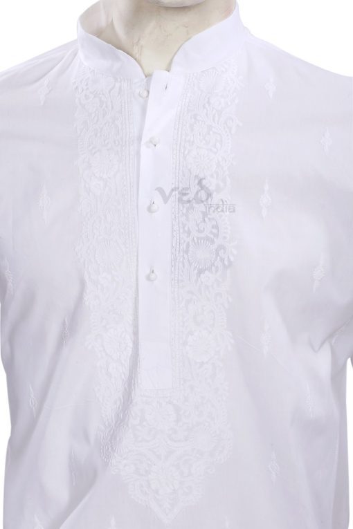 Casual Wear White Traditional Cotton Kurta Pajama Set -2545