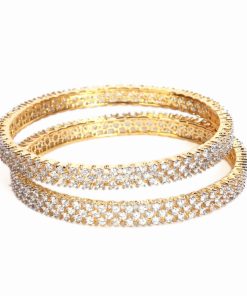 Pair of AD Bangles in White CZ Stones with an Intricate Design-181