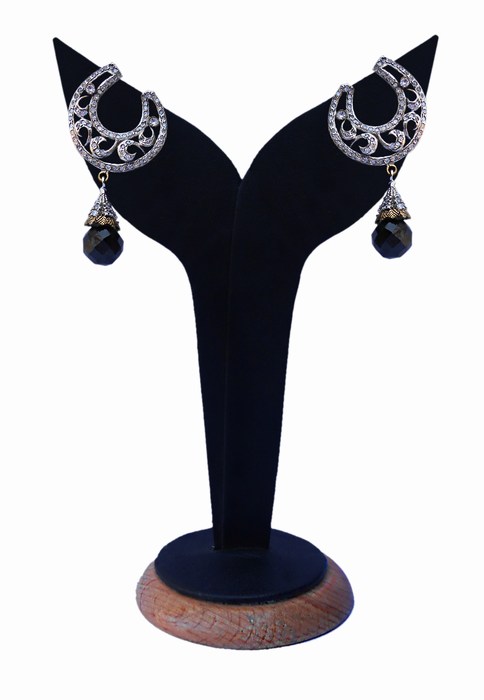 Gorgeous Black and White Beads Studded American Diamond Earrings-0