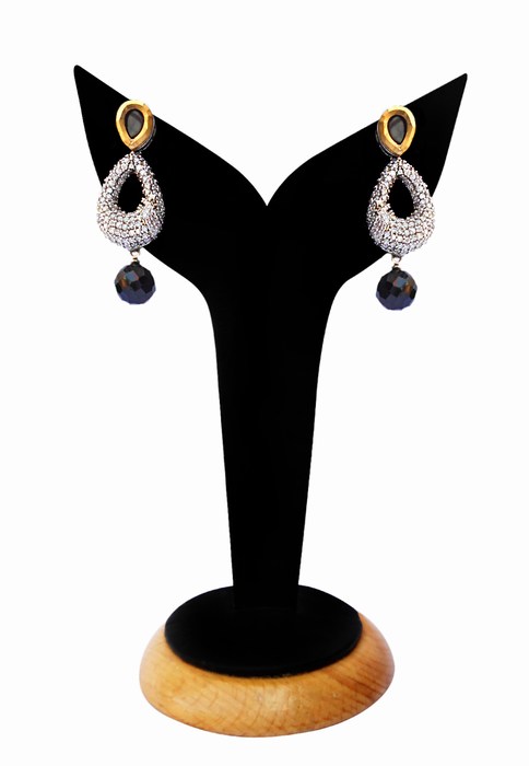 Buy Online Classy American Diamonds Earrings with Black Stones-0