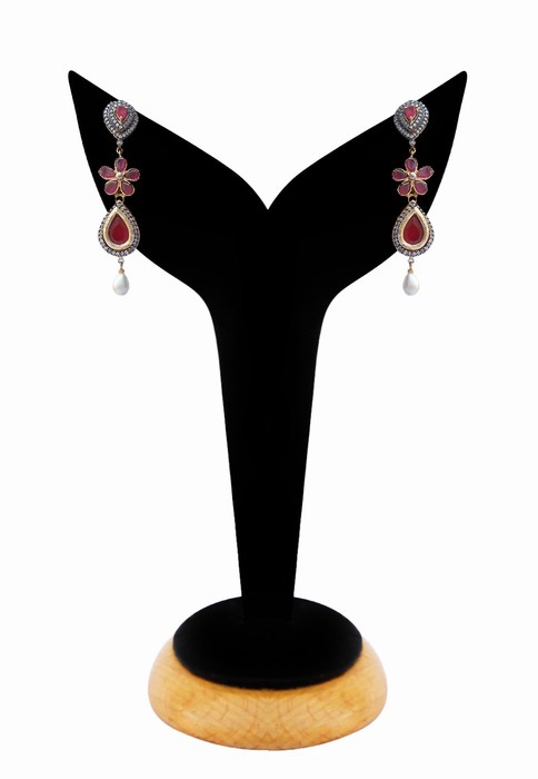 Exclusive American Diamonds Earrings for Women in Red and White Stones-0