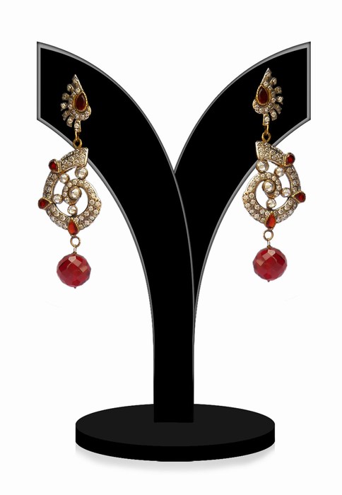 Buy Online Antique Victorian Earrings in Red and White Stones from India-0
