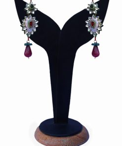 Attractive Kundan Earrings Studded With Red, Green and White Stones-0