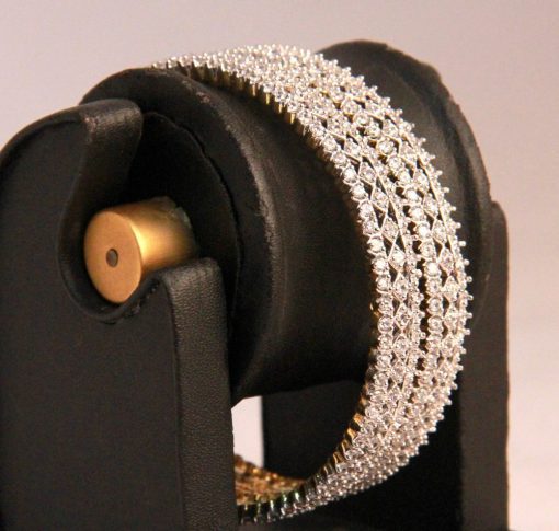 Beautiful Bridal Bangles in White AD Stones with Intricate Design-0
