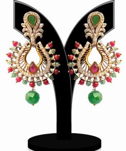 Buy Online Beautiful Earrings in Red and Green Stones-0