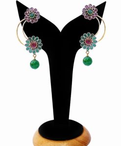 Beautiful Fashion Earrings for Girls in Red and Green Stones-0